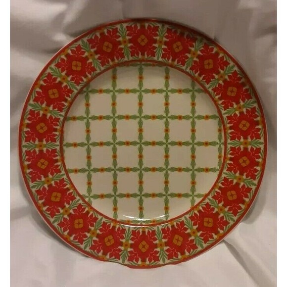 EXTREMELY RARE Harry & David Dessert Plate Poinsettia Plaid Pattern 8" - Picture 1 of 4